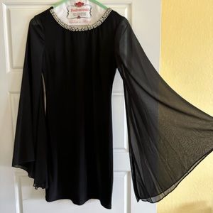 Black Bodycon Dress with Flowing Sheer Sleeves
